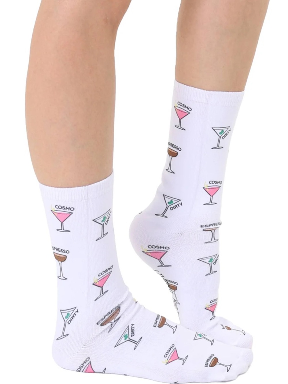 Novelty Graphic Crew Socks - Martinis on My Mind - White NWT women 4-12